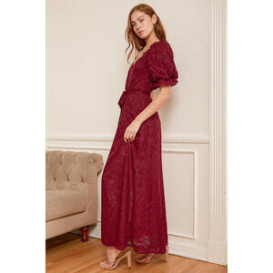 Lulus Forever Loving You Wine Red Puff Sleeve Maxi Dress - Size XS